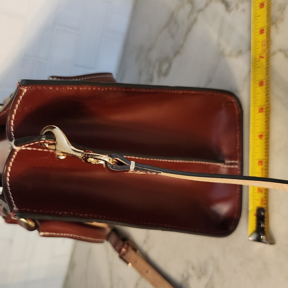 Burgundy Leather Handbag with Gold Accents - Picture 9 of 10